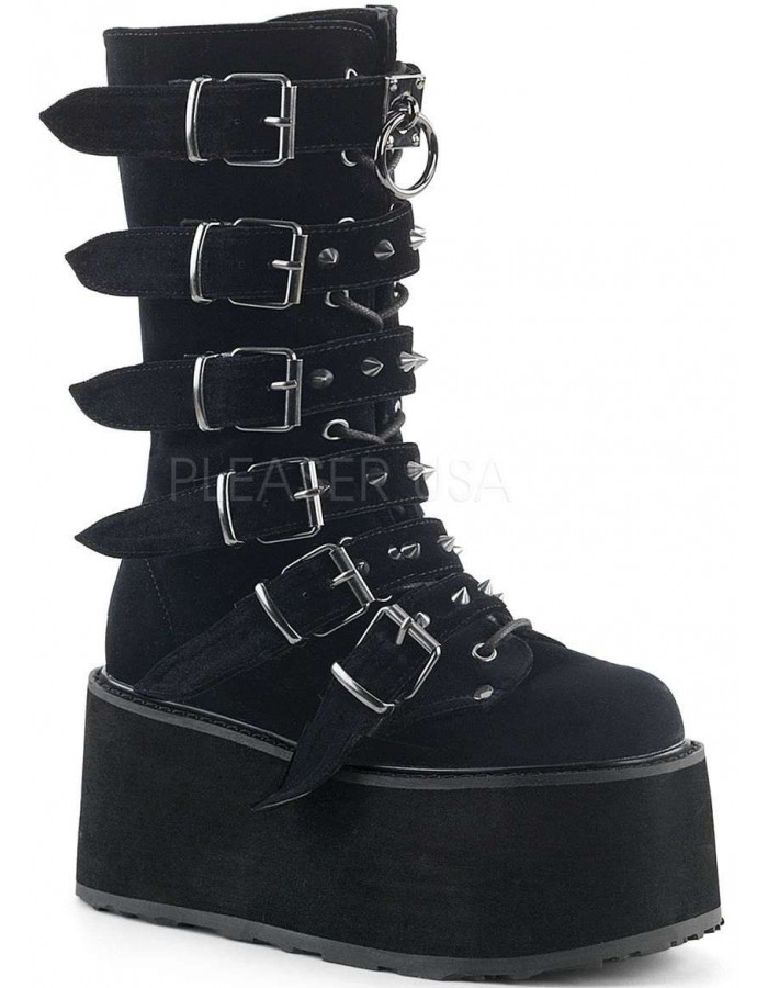 Damned Black Velvet Buckled Gothic Boots for Women Platform Goth