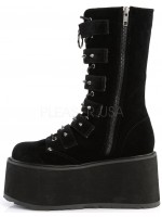 Damned Black Velvet Buckled Gothic Boots for Women