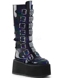 Damned Black Hologram Gothic Knee Boots for Women