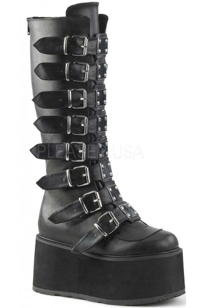 Damned Black Faux Leather Gothic Knee Boots for Women