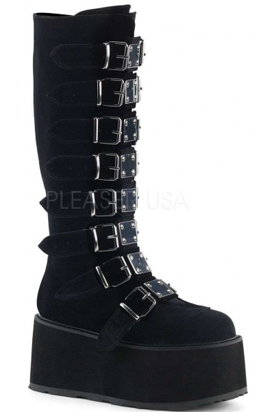 Damned Black Velvet Gothic Knee Boots for Women