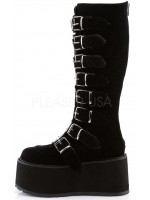 Damned Black Velvet Gothic Knee Boots for Women