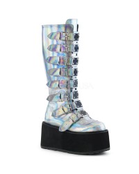 Damned Silver Hologram Gothic Knee Boots for Women