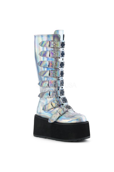 Damned Silver Hologram Gothic Knee Boots for Women