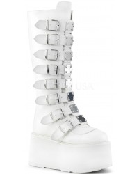 Damned White Gothic Knee Boots for Women