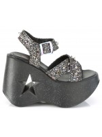 Dynamite Star Womens Platform Black Glitter Sandal