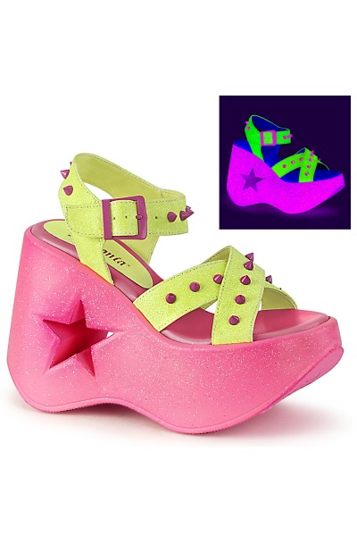 Dynamite Star Neon Lime and Pink Platform Sandal