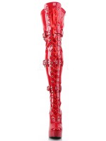 Electra Red Buckled Thigh High Platform Boots