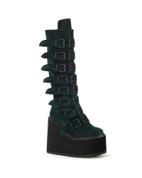 Emerald Green Velvet Swing Buckled Womens Platform Boots