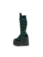 Emerald Green Velvet Swing Buckled Womens Platform Boots