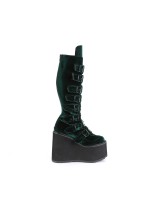 Emerald Green Velvet Swing Buckled Womens Platform Boots