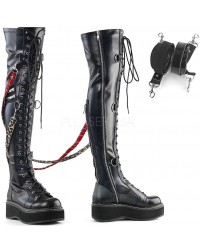 Emily Bondage Strap Low Platform Thigh High Gothic Boots