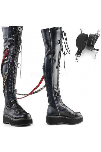 Emily Bondage Strap Low Platform Thigh High Gothic Boots