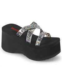 Funn Studded Silver Hologram Flatform Slide