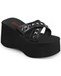 Funn Studded Flatform Cross Strap Slide