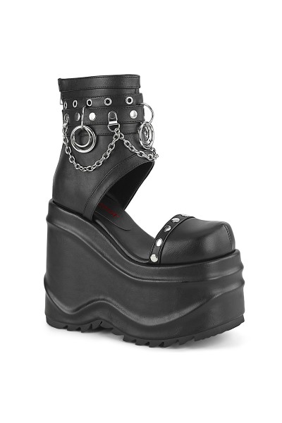 Wave Black Platform Sandal Bootsies with Chain