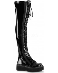 Emily Black Patent Thigh High Gothic Platform Boots