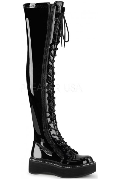 Emily Black Patent Thigh High Gothic Platform Boots