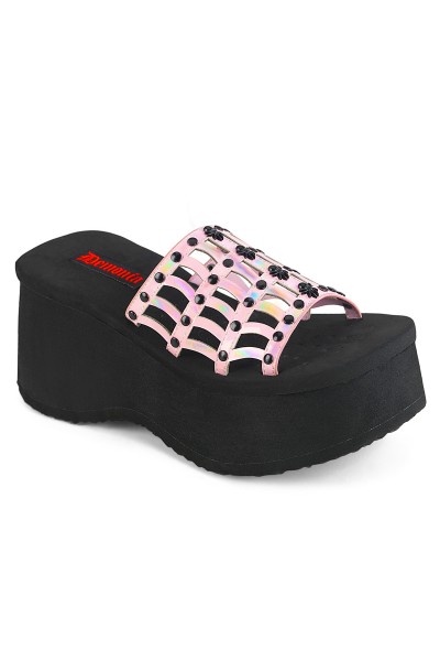 Spider Studded Pink Hologram Platform Mule