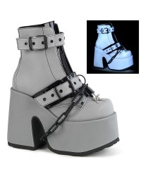 Grey Reflective Chained Camel Chunky Heel Platform Boots