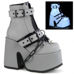Grey Reflective Chained Camel Chunky Heel Platform Boots