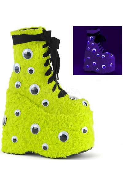 Slay Lime Green Googly Eye Platform Boots