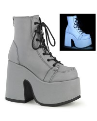 Grey Reflective Camel Chunky Heel Platform Boots