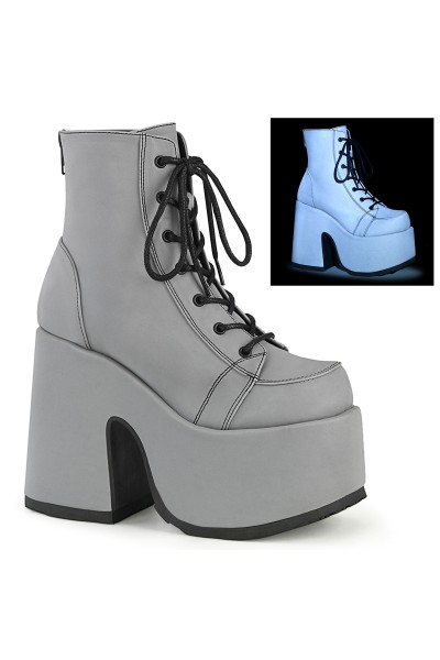 Grey Reflective Camel Chunky Heel Platform Boots