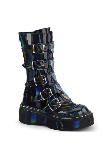 Emily Black Hologram Heart Combat Boots