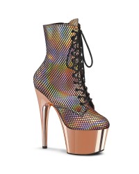 Adore Rose Gold Hologram Fishnet Ankle Boots