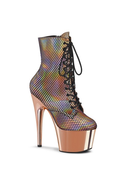 Adore Rose Gold Hologram Fishnet Ankle Boots