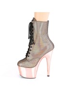 Adore Rose Gold Hologram Fishnet Ankle Boots