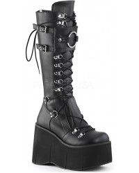 Kera Black Platform Knee High Buckled Boots