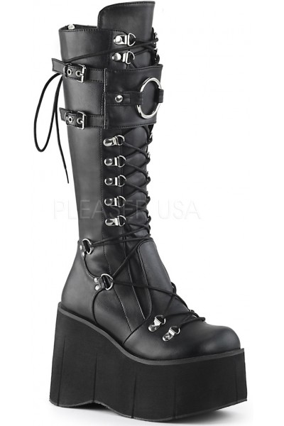 Kera Black Platform Knee High Buckled Boots