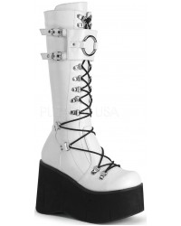 Kera White Platform Knee High Buckled Boots