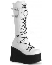 Kera White Platform Knee High Buckled Boots