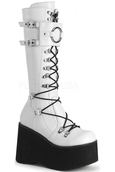 Kera White Platform Knee High Buckled Boots