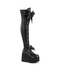 Kera Black Platform Thigh High Boots with Bow