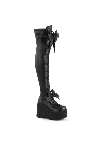 Kera Black Platform Thigh High Boots with Bow