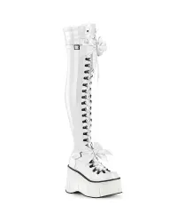 Kera White Patent Platform Thigh High Boots with Bow