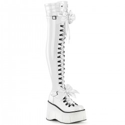 Kera White Patent Platform Thigh High Boots with Bow