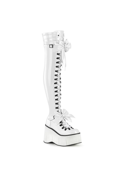 Kera White Patent Platform Thigh High Boots with Bow