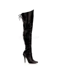 Legend Black Lace up Back Leather Thigh High Boots