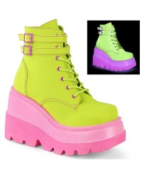 Lime Green and Pink Womens Ankle Boots