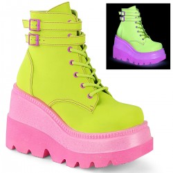 Lime Green and Pink Womens Ankle Boots