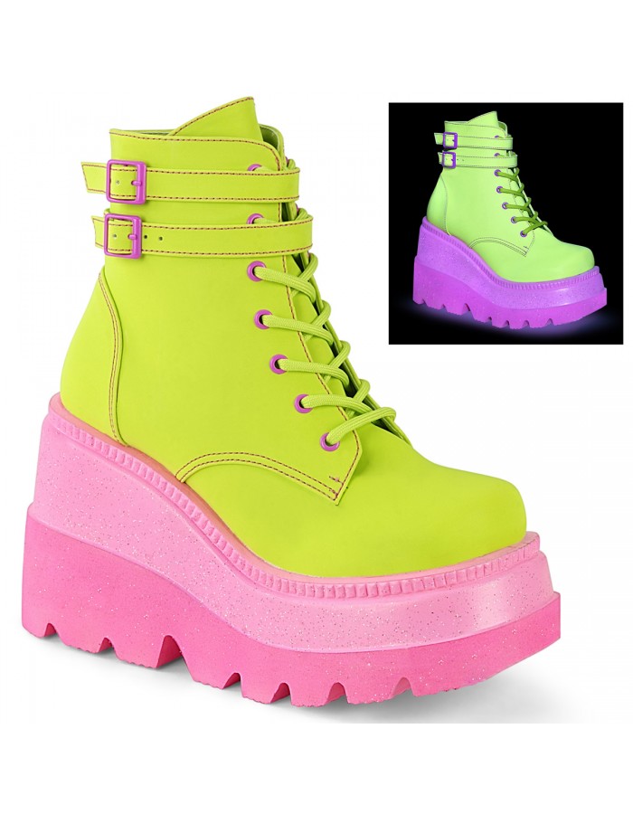 Lime Green and Pink Womens Ankle Boot - Festivals, Gothic