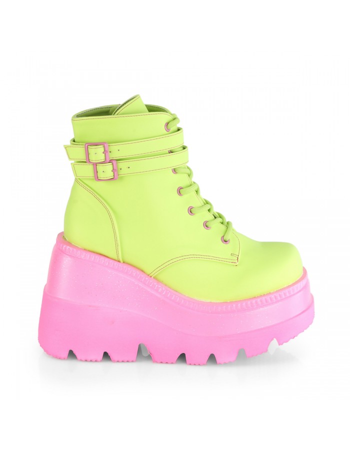 Lime Green and Pink Womens Ankle Boot - Festivals, Gothic