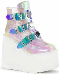 Pearl White Iridescent Platform Wedge Ankle Boots