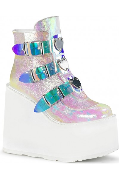 Pearl White Iridescent Platform Wedge Ankle Boots