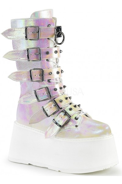 Damned Pearl Shimmer Buckled Boots for Women